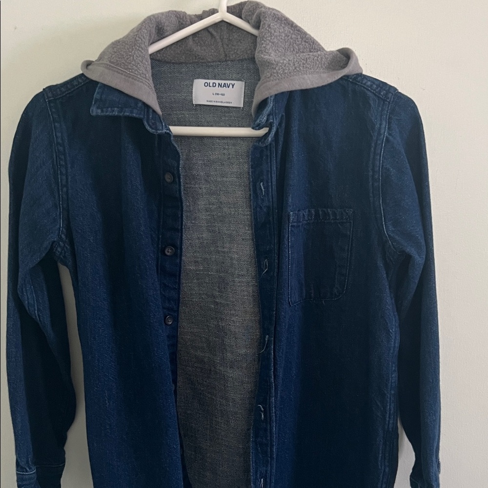 Old Navy Men's Dark Blue Shirt Jacket with Light Gray Hood